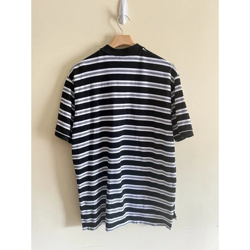 Vintage 90s Ralph Lauren Mens XXL‎ Striped Pique Cotton Golf Polo Shirt Black